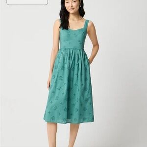 J. Crew Teal Midi Dress with Floral Pattern